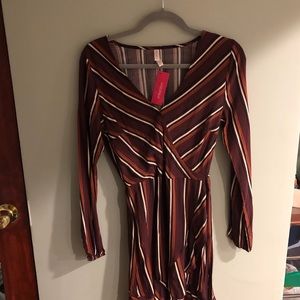 Striped Long Sleeve Dress w/ Attached Belt | NWT